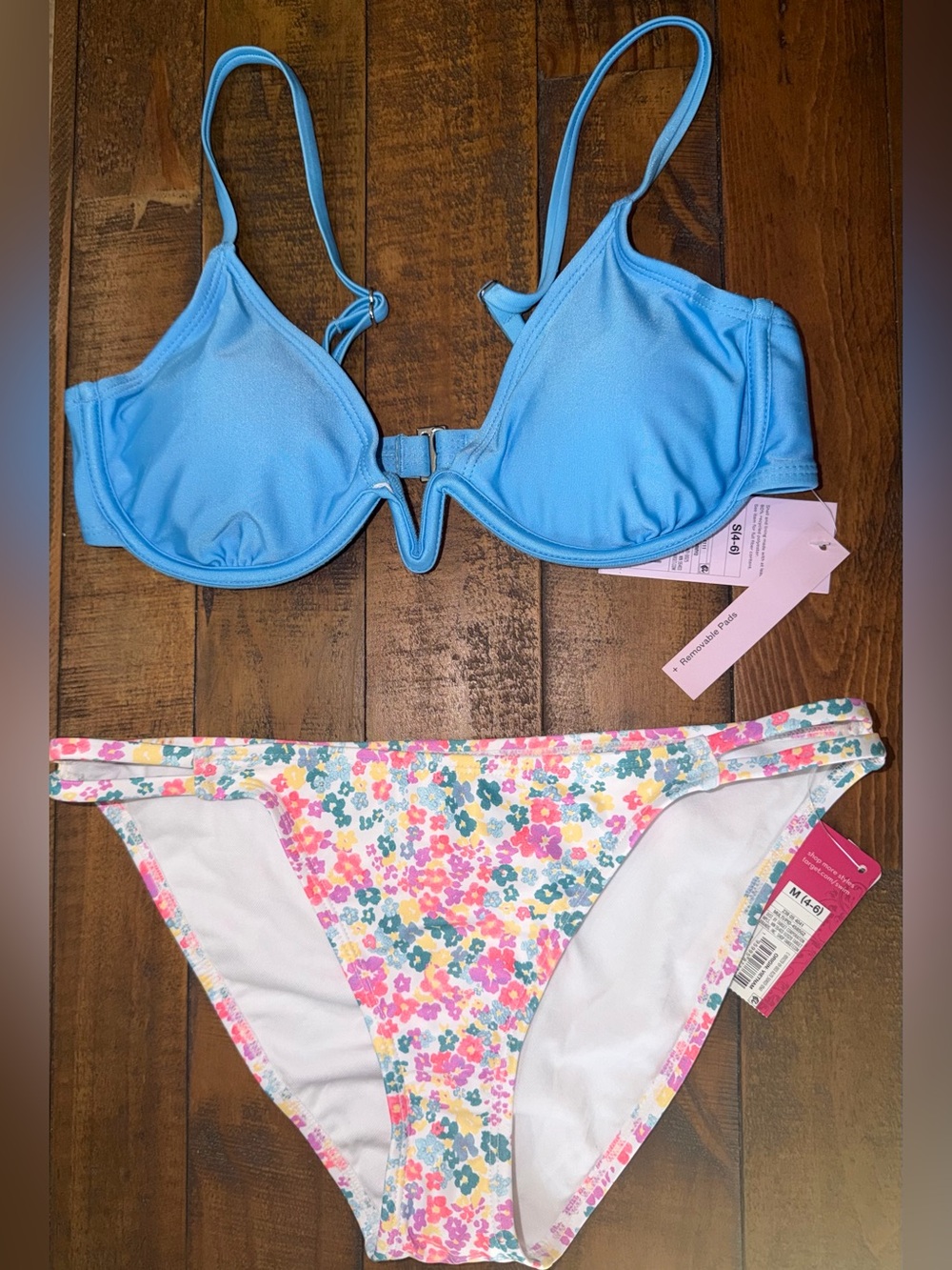 Target Girls Blue Bikini Top with Floral Print Bottom